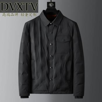 羽绒服男轻便型男士时尚压胶短款翻领羽绒外套男高端潮牌新品黑色48