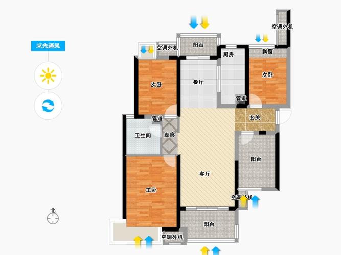 万达华府3室1厅1卫1厨143.00㎡户型图