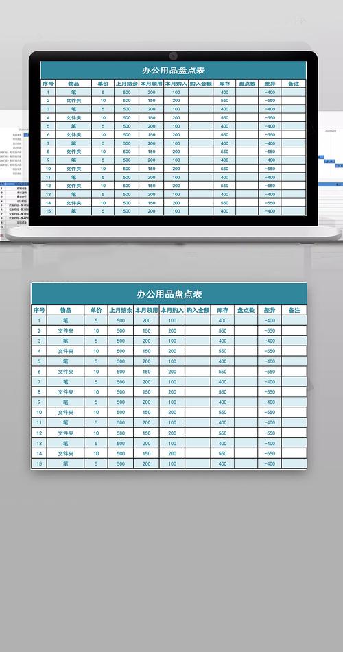 时尚蓝色公司办公用品盘点统计表excel表格