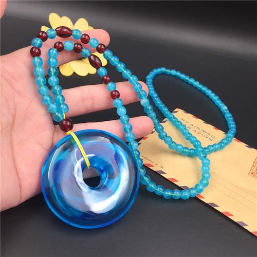 琥珀蓝蜜蜡项链 花开富贵 水滴花卉吊坠长款挂件男女情侣饰品批发