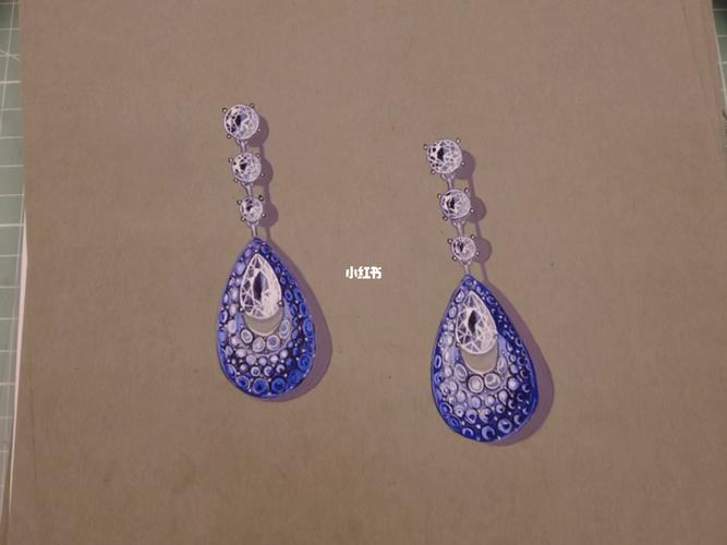 蓝宝石耳坠手绘图_蓝宝石_耳坠_手绘图_手绘_文化_绘画