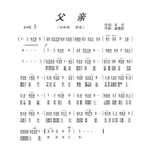 父亲刘和刚简谱g调或f调乐谱