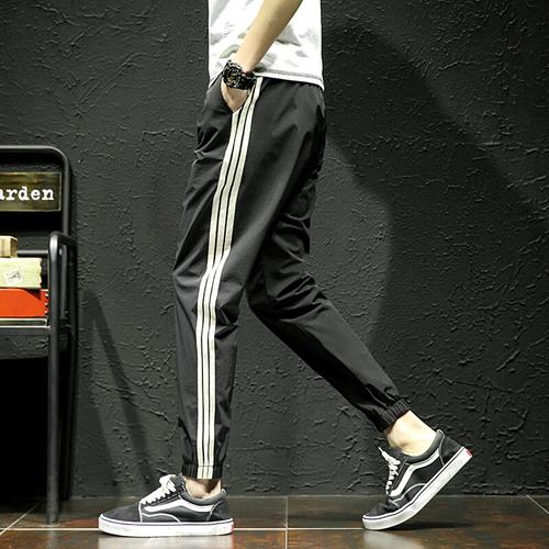 春季新款小脚休闲裤男士条纹束脚运动裤韩版潮流男裤子视频