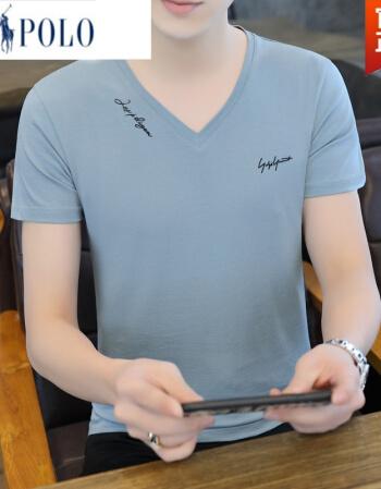 美国皇家保罗爸爸修身上衣夏装鸡心领短袖t恤v领青年全棉半袖百搭外穿