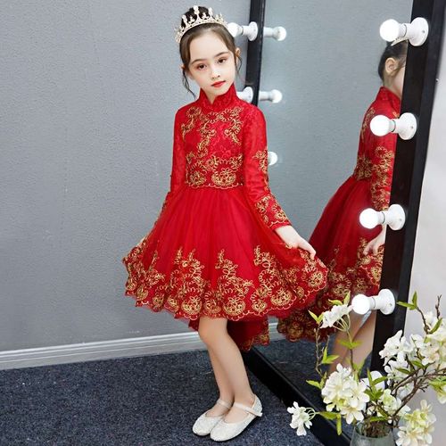女童公主裙儿童礼服婚纱钢琴花童走秀蓬蓬纱裙秋冬小女孩洋气裙子