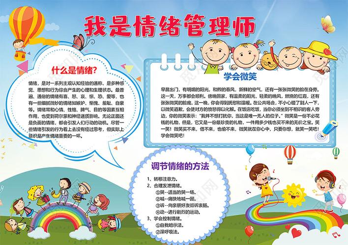觅知网 小报 小学生手抄报 卡通插画我是情绪管理师调节情绪学会微笑