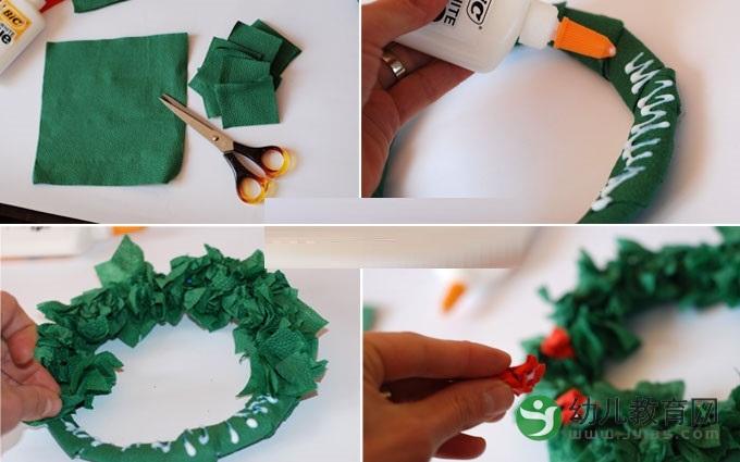 聚优网 聚优经验 手工 幼儿园圣诞节花环制作方法   第三步:在花环