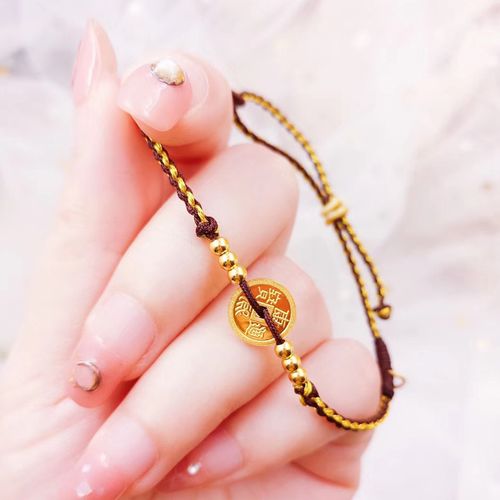 金佰亿3d硬金葫芦金珠五帝钱编绳脚链黄金女款古法烧蓝工艺足金