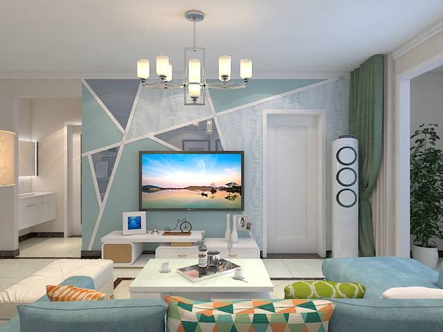 影视墙以色块拼接的方式更具灵活性.