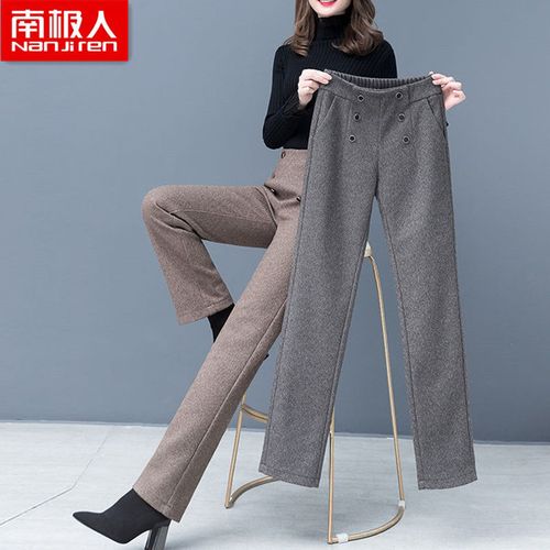 流行裤子女2021冬季,2021秋冬裤子流行款式 南极人加绒加厚毛呢直筒裤女2021秋冬季新款百搭潮流