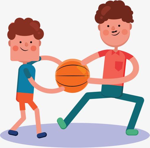 卡通手绘扁平mg人物双人打篮球小元素psd