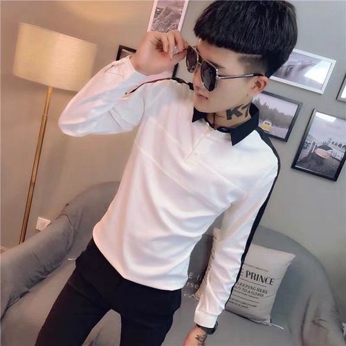 2021秋季社会精神小伙修身长袖衬衫男韩版帅气发型师