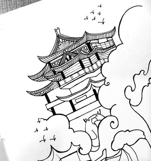 中国风建筑简笔画过程解析,新手也能画的很好看