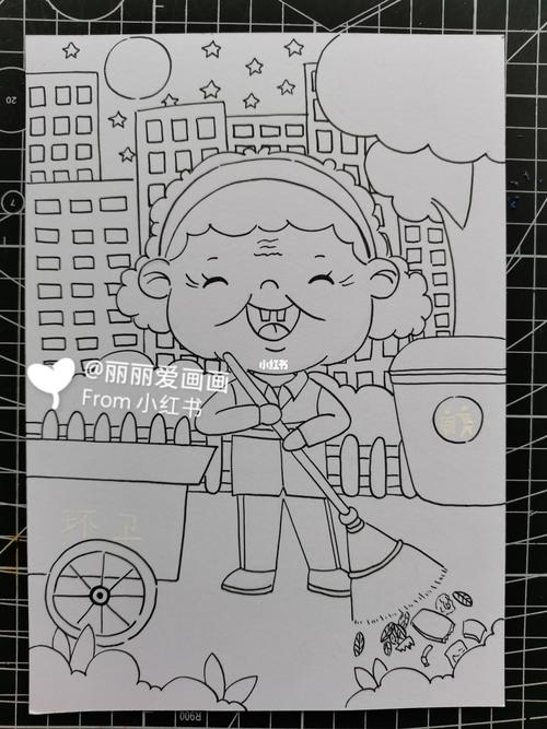 儿童画|五一主题 |《劳动最光荣》|附线稿图_儿童画_马克笔_线稿_诚信