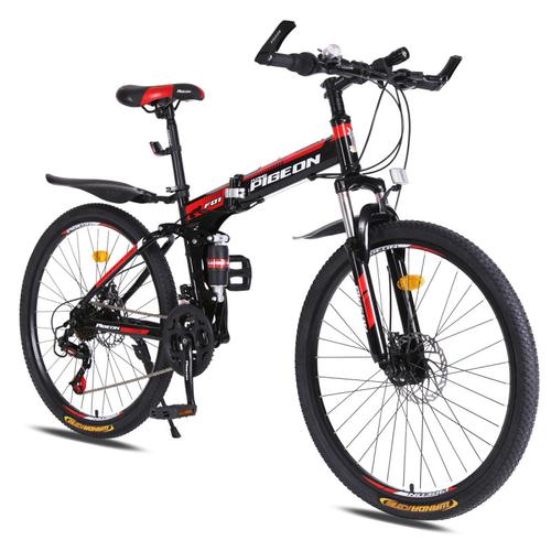 飞鸽自行车26寸24速碟刹折叠运动山地自行车男女款青年学生单车视频