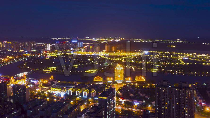 眉山市城市风光日转夜大范围航拍延时