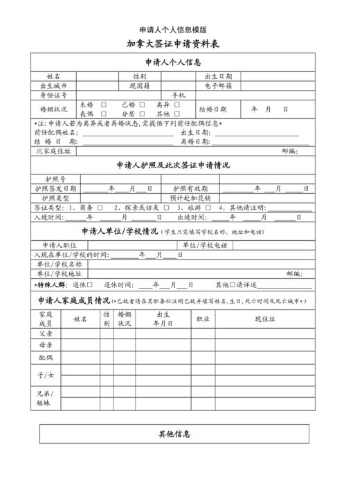 申请人个人信息模版