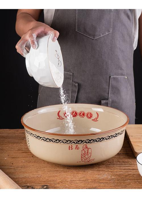 瓷盆厨房用和面老式家用盆陶瓷瓦盆和面盆带盖不沾面大瓷盆和面土陶揉