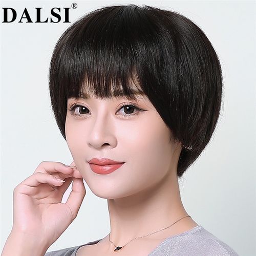 假发女短发直发斜刘海妈妈图片