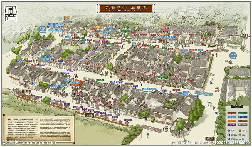 宽窄巷子全景手绘图图片