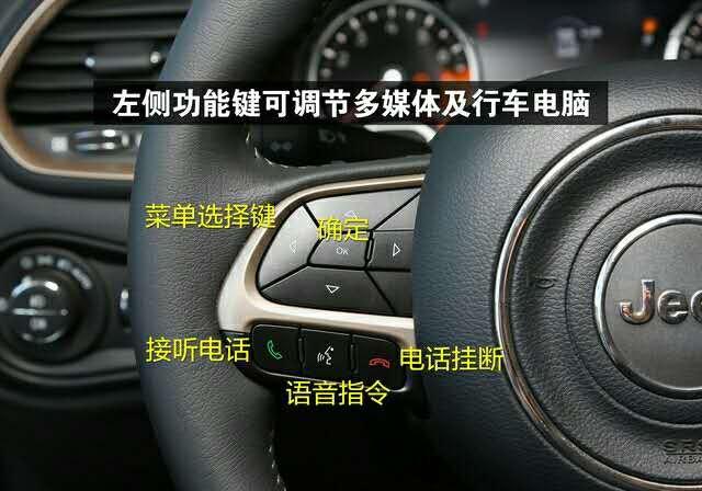 jeep > 正文 jeep自由侠在高配车型上,方向盘集成了许多控制按键