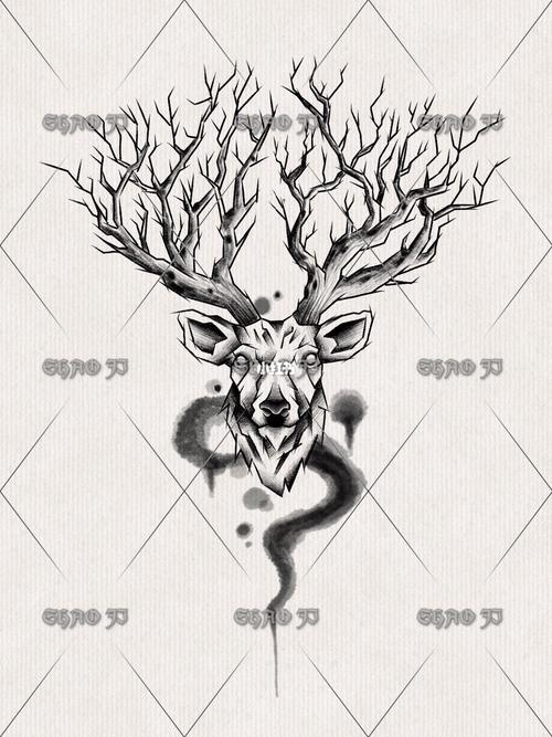 原创纹身|麋鹿纹身|鹿头纹身_纹身_tatoo_紋身_美妆