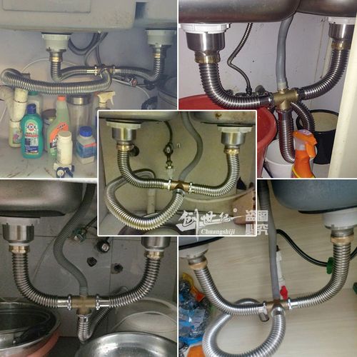 洗菜盆不锈钢双槽下水管厨房三盆排水管水池下水器配件防烫防鼠咬