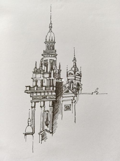 速写_速写_建筑_钢笔淡彩_临摹_线稿_建筑速写_文化