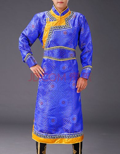 蒙古族服装男新款男士传统长款蒙古袍锦缎少数民族舞蹈舞台表演出服男