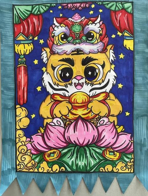 绘画作品:虎年门笺《福虎生财》作者:董雨晴指导教师:郭玮作者单位