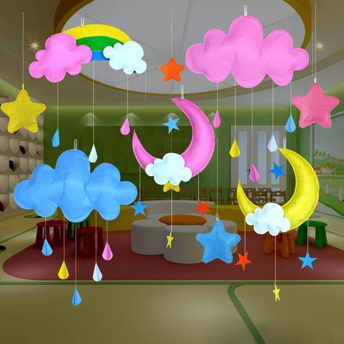 儿童房幼儿园吊饰走廊教室创意空中挂件装饰月亮云朵星星店铺布置