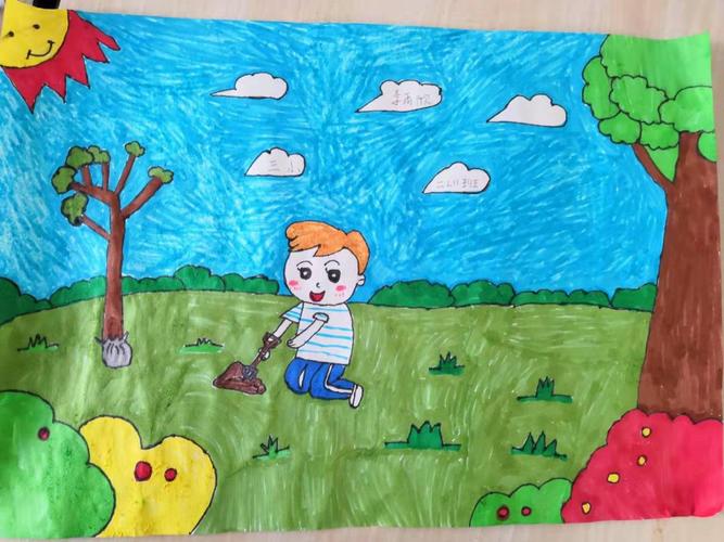 确山县第三小学开展我做护绿小使者植树节绘画,手抄报活动