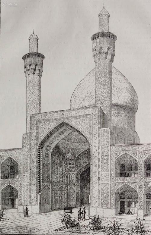 1879年法国艺术系列木刻版画《梅德雷赫清真寺》—画家"viollet le