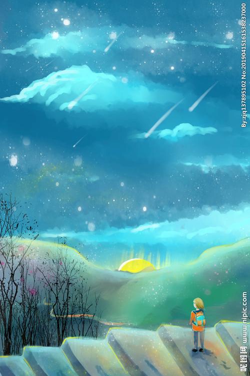 原创梦幻星空手绘插画