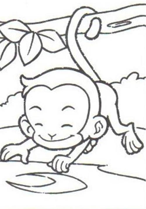 儿童蜡笔画图片教学 小猴子捞月亮的画法