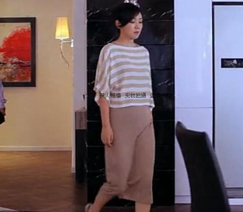 2014新款韩版一仆二主闫妮同款唐红圆领条纹套头长裙两件套连衣裙