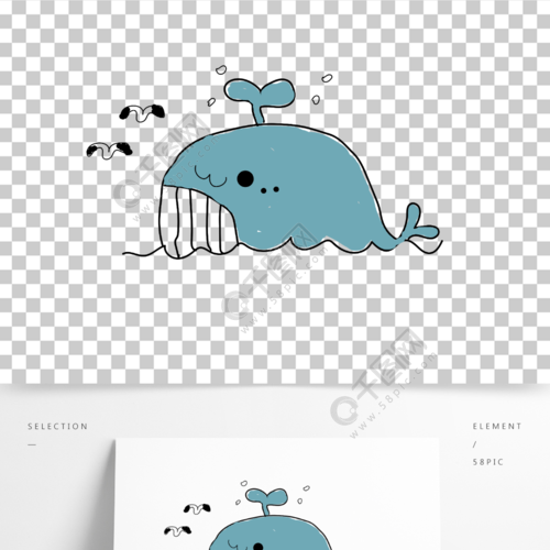 原创手绘卡通可爱小鲸鱼