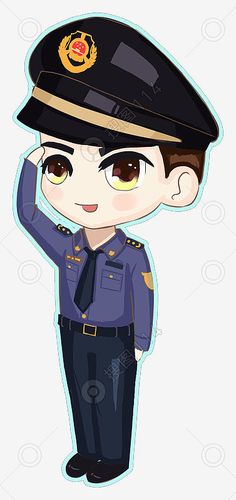 手绘卡通可爱敬礼警察插画素材