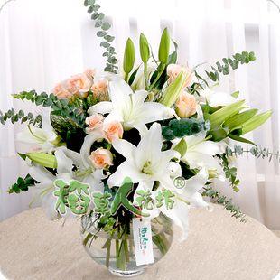 北京鲜花速递香水百合香槟玫瑰瓶插花p11014-淘宝商城