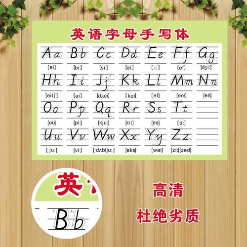 26个英文字母标准英语书教学英语字母表印刷体手写体挂图墙贴纸画