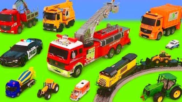 玩具车动画:拖车,拖拉机和搅拌车