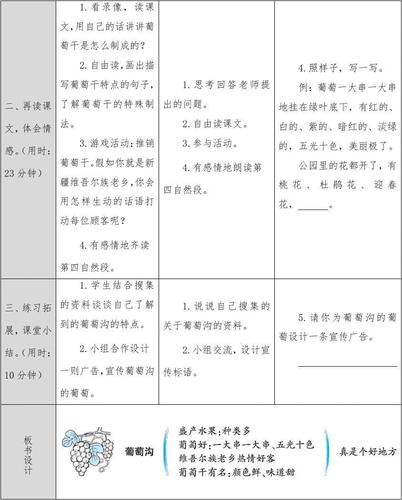 部编本人教版二年级语文上册11 葡萄沟教案教学设计
