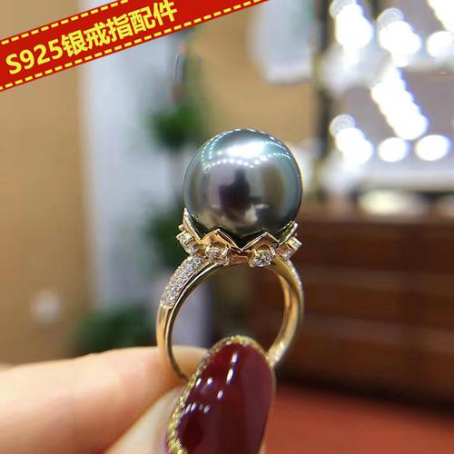 diy配件s925纯银珍珠戒指空托莲花戒托配饰半成品指圈戒托材料