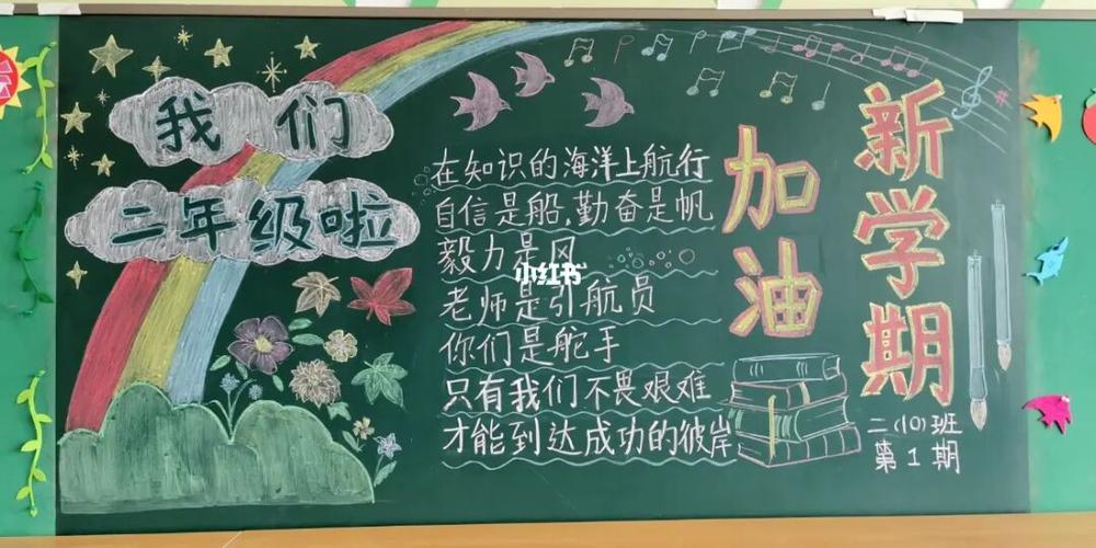 二年级开学黑板报_黑板报_开学_文案_绘画_教育_小学
