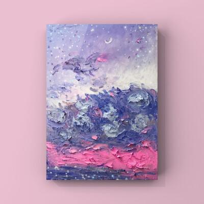 紫色星空,油画棒
