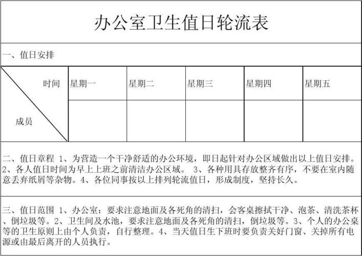 办公室卫生值日轮流表