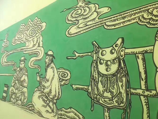 蒙古元素原创插画,墙绘