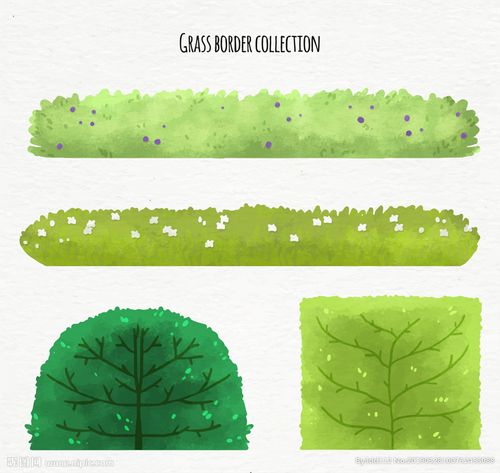4款水彩绘草坪和灌木设计图片