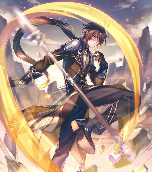相貌俊美的原神钟离同人插画
