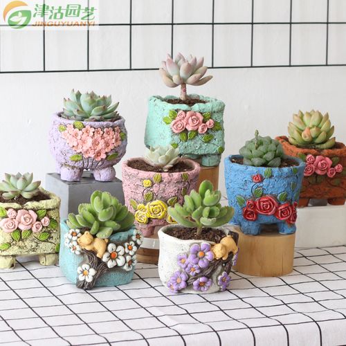 满18元包邮 手绘花盆复古水泥多肉盆立体图案清仓花盆数量有限